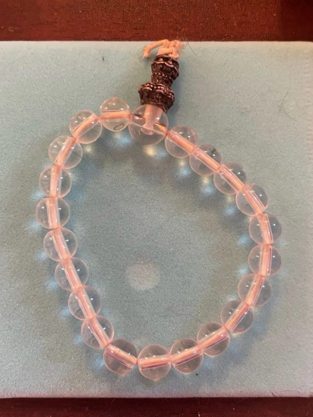 Clear Beaded Stretch Bracelet with Decorative Silver Accent